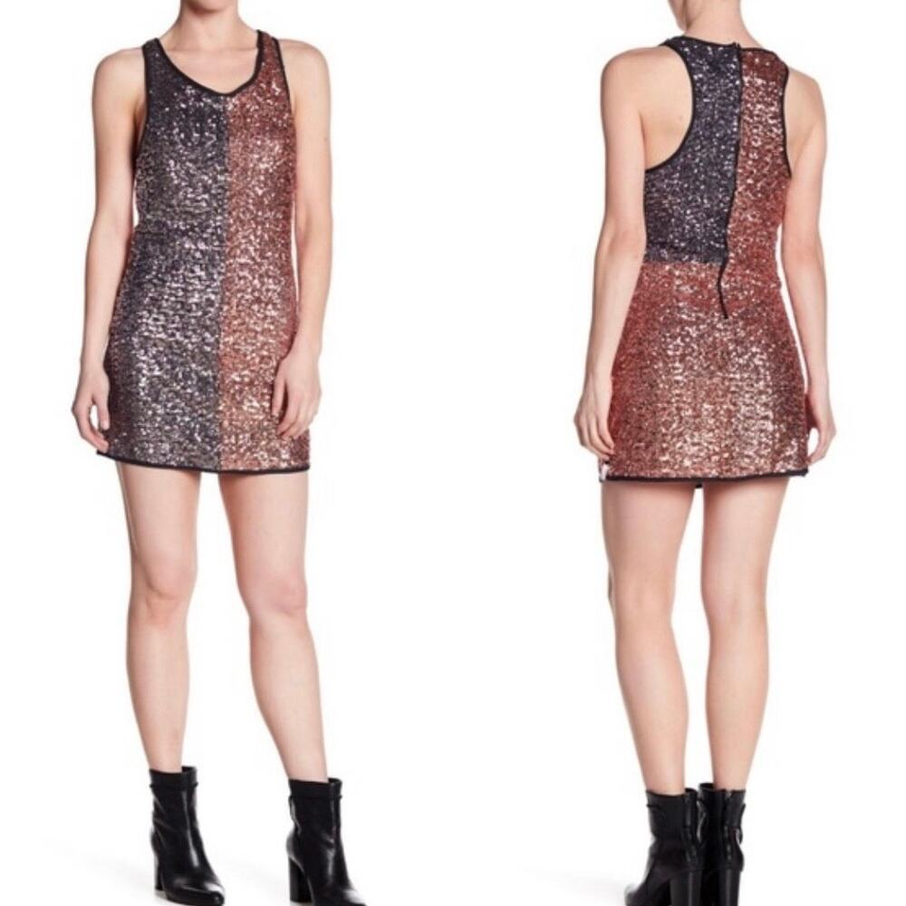 One Teaspoon Bronze Silver Sequin Scarface Money Sleeveless Mini Dress Size L